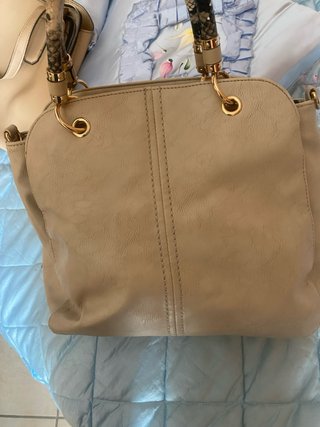 Borsa beige con manico pitone