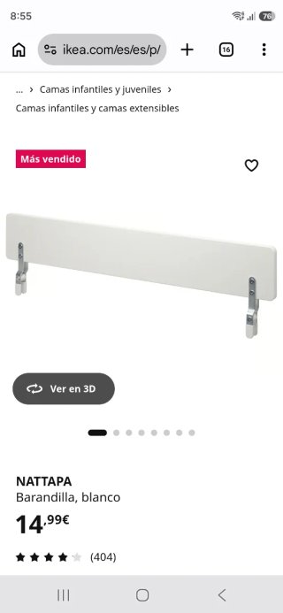 Barrera Cama Cuna Ikea NATTAPA Barandilla blanco