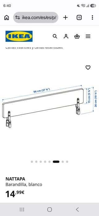 Barrera Cama Cuna Ikea NATTAPA Barandilla blanco