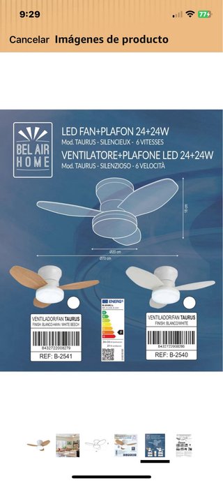 Ventilador de techo LED 24W Blanco Madera