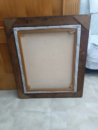 Cuadro Óleo Antiguo Flores Marco Dorado