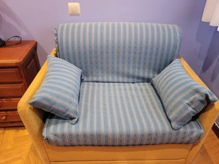 Sofá Cama Tela Rayas Azul y Amarillo