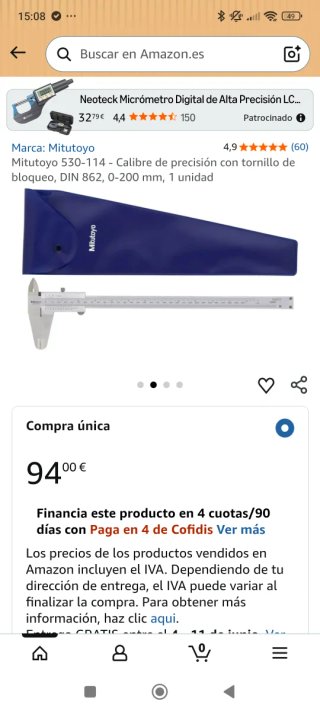 Pie de Rey Mitutoyo Vernier Caliper de 200mm