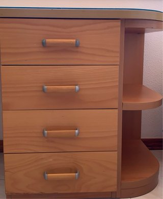 Escritorio esquinero madera con cajonera
