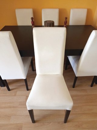 Mesa comedor extensible madera wengue  + 6 sillas