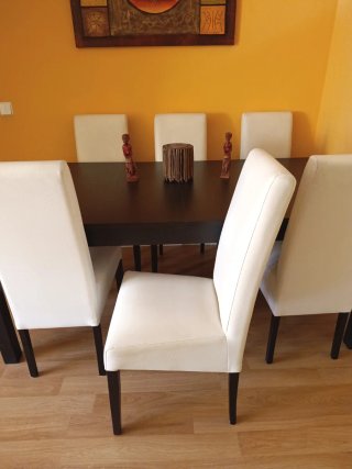 Mesa comedor extensible madera wengue  + 6 sillas