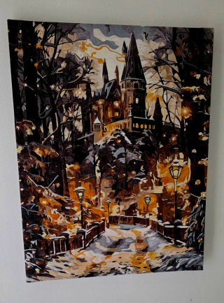 Cuadro Acrílico Castillo Invierno Pintado a Mano