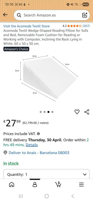 Cojín Triángulo Acomoda Textil Blanco