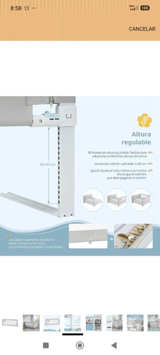 Barrera de Cama Ajustable 180 cm.