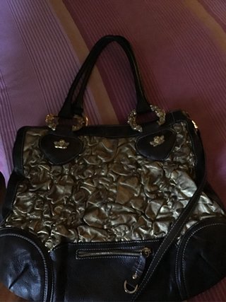 Borsa in pelle marrone e oro