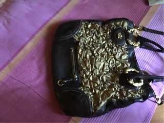 Borsa in pelle marrone e oro