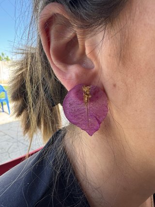 Pendientes hoja natural morada y dorada