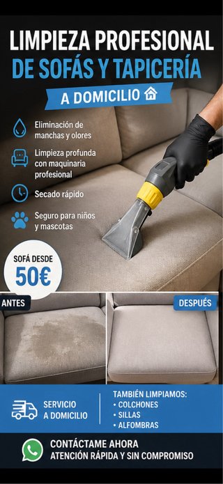 LIMPIEZA PROFESIONAL DE SOFÁS Y TAPICERÍA A DOMI