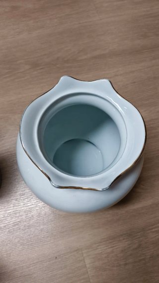 Jarrón de porcelana con flores rosas