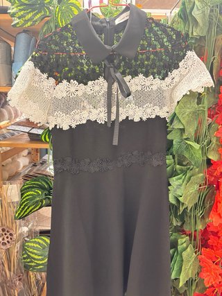 Vestido Sandro Negro Encaje Blanco Talla S