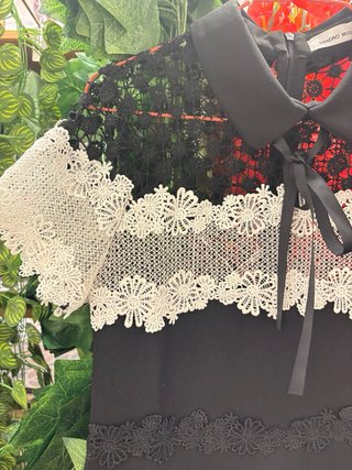 Vestido Sandro Negro Encaje Blanco Talla S