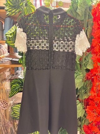 Vestido Sandro Negro Encaje Blanco Talla S