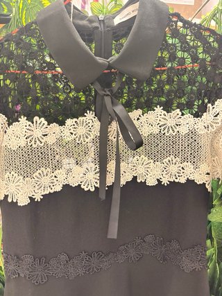 Vestido Sandro Negro Encaje Blanco Talla S