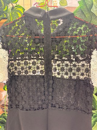Vestido Sandro Negro Encaje Blanco Talla S