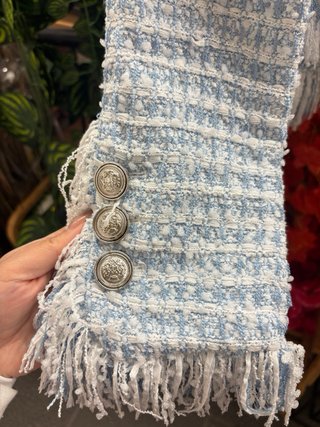 Chaqueta Tweed Azul y Blanco con Flecos