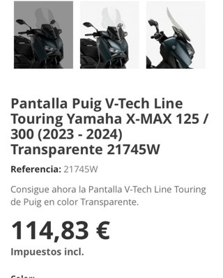 Cúpula Puig Yamaha Xmax 125-300 ‘23 y ‘24.
