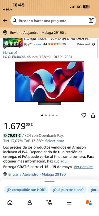 TV OLED 121cm (48') LG OLED48C46LA 4K con Smart T