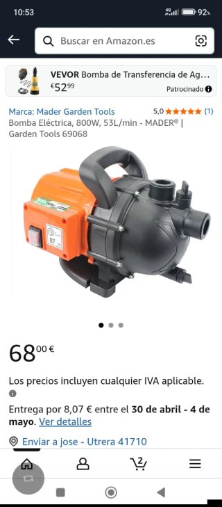 Bomba de agua MADER 800W