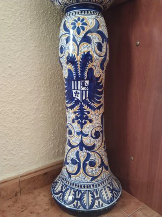 Jarrón de cerámica estilo chino azul y amarillo