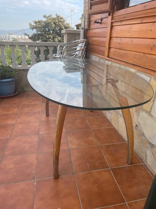 Mesa cristal patas madera