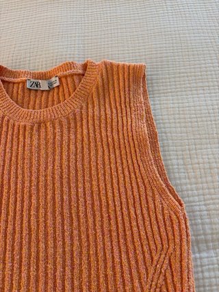 Vestido Zara Naranja Canalé Sin Mangas