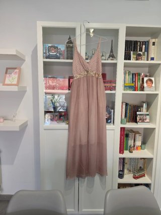 Vestido fiesta rosa y dorado