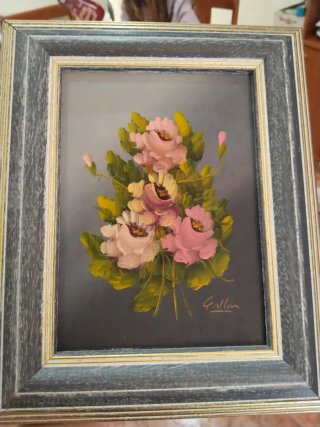 Cuadro Decorativo Rosas Cerámica y Madera.