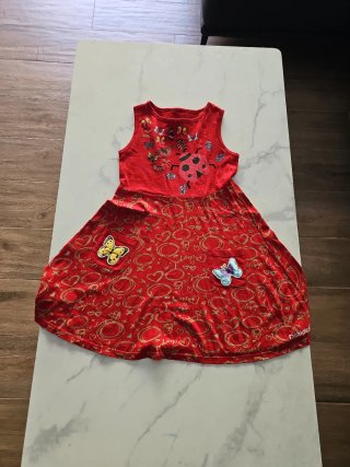 Vestido Desigual Niña Rojo Mariposas años 8/10