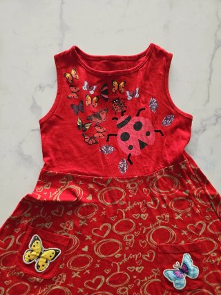 Vestido Desigual Niña Rojo Mariposas años 8/10