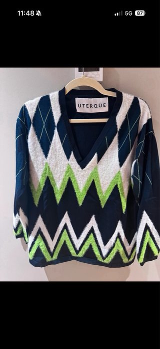 Jersey Uterqüe Rombos Negro y Verde Talla s