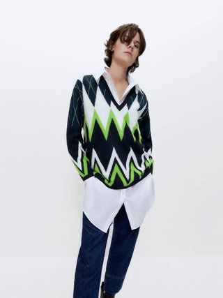 Jersey Uterqüe Rombos Negro y Verde Talla s
