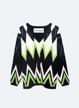 Jersey Uterqüe Rombos Negro y Verde Talla s