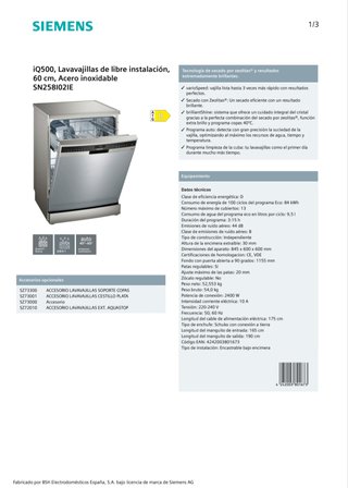 Lavavajillas Siemens Zeolitas
