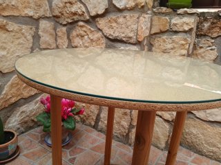 Mesa redonda 70cm madera y cristal
