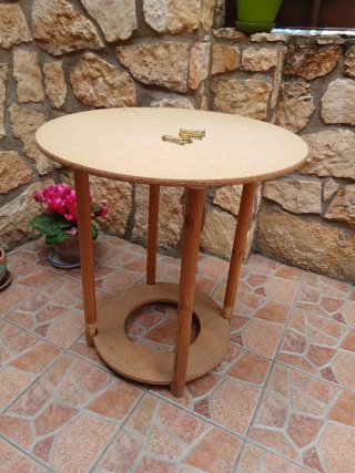 Mesa redonda 70cm madera y cristal