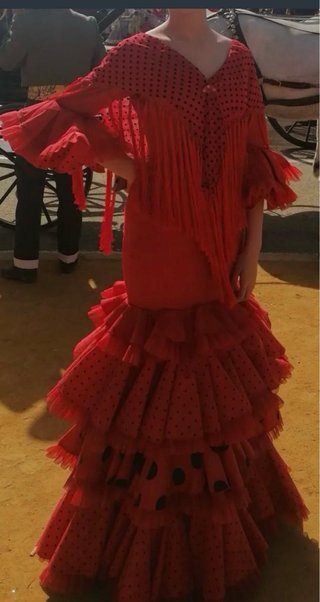 Vestido Flamenca Rojo Volantes Lunares
