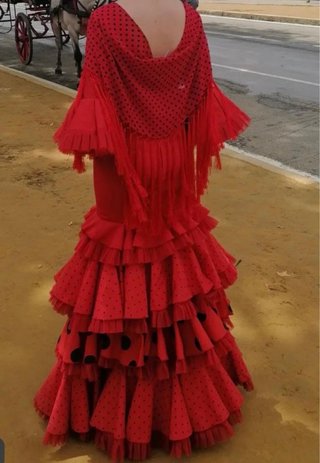 Vestido Flamenca Rojo Volantes Lunares