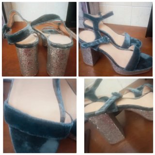 Zapatos azules y plateados de tacón a estrenar