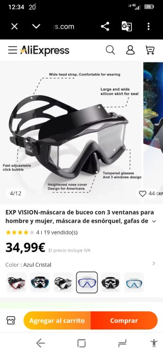 Máscara de buceo EXP VISION negra