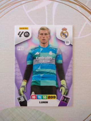 Cromo de Lunin Real Madrid n°201 adrenalyn