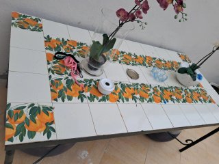 Mesa de jardín cerámica y metal