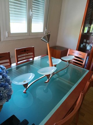 Lámpara de techo madera, metal y cristal