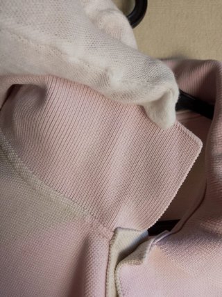 Polo Lacoste a righe rosa e bianche