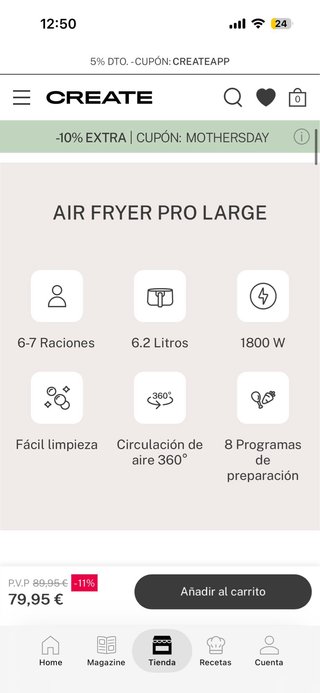 Freidora de Aire Create Pro 6.2L