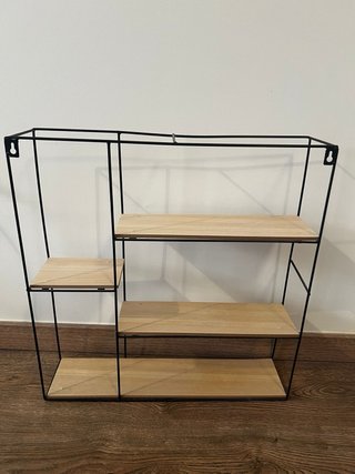 Tres Estanterías Madera y Metal Negras